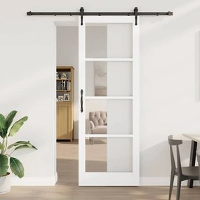 vidaXL Συρόμενη Πόρτα με Σετ Εξαρτημάτων Λευκή 83x232 εκ. Συμπαγές Ξύλο Πεύκο
