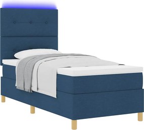 vidaXL LED Κρεβάτι με βάθρο με στρώμα Μπλε 90 x 200 cm ύφασμα