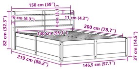 Πλαίσιο Κρεβατιού με Κεφαλάρι 140x200 εκ. από Μασίφ Ξύλο Πεύκου - Καφέ