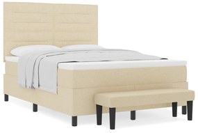 vidaXL Κρεβάτι με Βάθρο με Στρώμα & Πάγκο Κρεμ 140x190 εκ. Ύφασμα