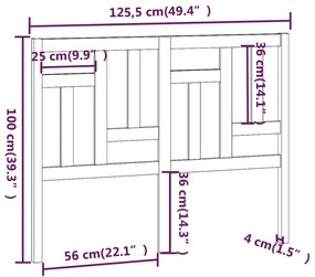 vidaXL Κεφαλάρι Κρεβατιού Γκρι 125,5 x 4 x 100 εκ. Μασίφ Ξύλο Πεύκου