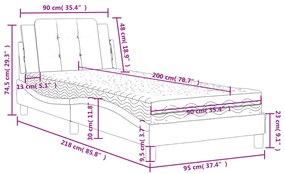 Κρεβάτι με Στρώμα Λευκό και Μαύρο 90 x 200 εκ. Συνθετικό Δέρμα - Λευκό