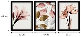 Πίνακας Pink Flowers Megapap 3 τμχ. σε πλαίσιο 35x45x2εκ.