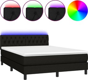 vidaXL Κρεβάτι Boxspring με Στρώμα &amp; LED Μαύρο 140x200 εκ. Υφασμάτινο
