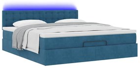 vidaXL Οθωμανικό κρεβάτι με στρώμα&LEDs Σκούρο μπλε 160x200cm Βελούδο