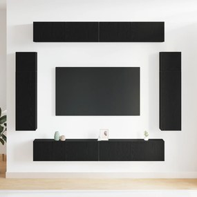 vidaXL Σέτ Ντουλαπιών Τηλεόρασης 8 τεμαχίων τοίχου Μαύρη Δρυς από Μηχανικώς Επεξεργασμένα Ξύλα