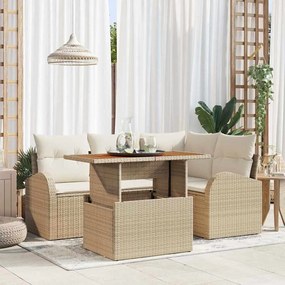 vidaXL Σετ Καναπέ Κήπου με αποθήκευση 5 pcs Μπεζ Πολυ ράταν