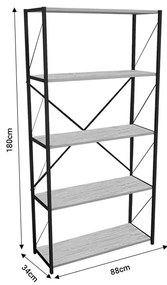 Βιβλιοθήκη Tikilmo pakoworld oak μελαμίνης-μαύρο μέταλλο 88x34x180εκ