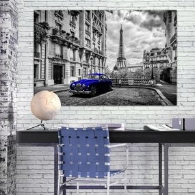 Πίνακας - Car in Paris (1 Part) Blue Wide - 120x80