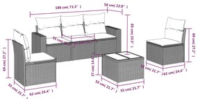 vidaXL Σαλόνι Κήπου Σετ 6 Τεμαχίων Καφέ Συνθετικό Ρατάν με Μαξιλάρια