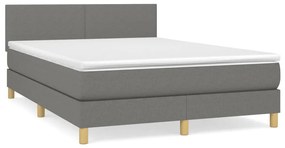 Κρεβάτι Boxspring με Στρώμα Σκούρο Γκρι 140x200 εκ Υφασμάτινο - Γκρι