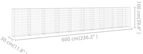 Συρματοκιβώτιο Τοίχος 600x30x100 εκ. Γαλβαν.Χάλυβας + Καλύμματα - Ασήμι