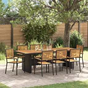 vidaXL Σέτ φαγητού για κήπο 9 pcs Μαύρο 240 x 90 x 75 cm