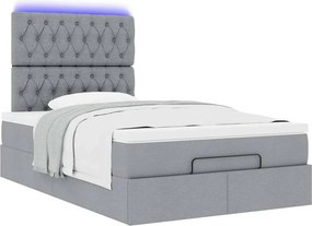 vidaXL Οθωμανικό κρεβάτι με στρώμα &amp; LEDs Ανοιχτό γκρι Ύφασμα