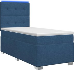 vidaXL Κρεβάτι box spring με στρώμα Μπλε 90 x 200 cm Ύφασμα