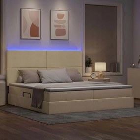 vidaXL LED Κρεβάτι αποθήκευσης με στρώμα Κρέμ 200 x 200 cm Ύφασμα