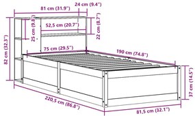 Σκελετός Κρεβ. Χωρίς Στρώμα Καφέ Κεριού 75x190 εκ Μασίφ Πεύκο - Καφέ