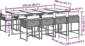 vidaXL Σετ Τραπεζαρίας Κήπου 9 τεμ Μαύρο από Συνθ. Ρατάν με Μαξιλάρια