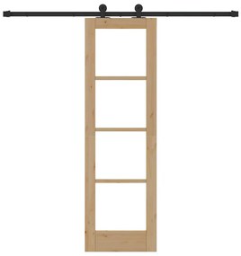 vidaXL Συρόμενη Πόρτα Καφέ 61 x 198.5 εκ. Ξύλο και μέταλλο