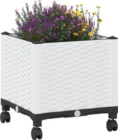 vidaXL Κήπος Γλαστράκι με Ροδάκια Λευκό 40 x 40 x 44 cm PP