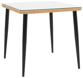 Τραπεζαρία Naoki V σετ 3τεμ rattan pe σε φυσική απόχρωση και μαύρο μέταλλο 80x80x78εκ