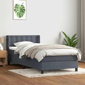 Κρεβάτι Boxspring με Στρώμα Σκούρο Γκρι 90x210 εκ. Βελούδινο - Γκρι