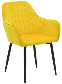 Πολυθρόνα Noor pakoworld κίτρινο βελούδο με πόδι μετάλλου σε μαύρη απόχρωση 58x58x86εκ