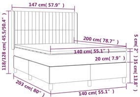 vidaXL Κρεβάτι Boxspring με Στρώμα Σκούρο Καφέ 140x200 εκ Υφασμάτινο