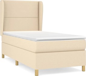vidaXL Κρεβάτι Boxspring με Στρώμα Κρεμ 90x200 εκ.Υφασμάτινο