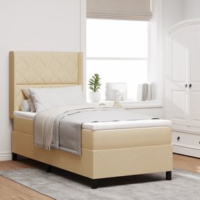 vidaXL Κρεβάτι Box Spring με Στρώμα & LED Κρεμ 100x200 εκ Υφάσματος