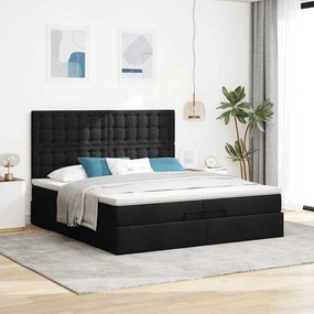 vidaXL Οθωμανικό κρεβάτι με στρώματα &amp; LEDs Μαύρο 200x200cm ύφασμα