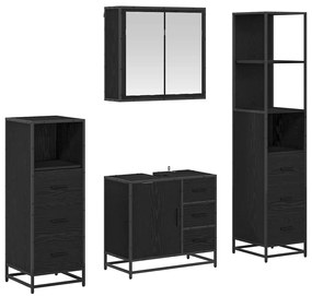 vidaXL Σετ Επίπλων Μπάνιου με ράφι 4 pcs Μαύρη Οξυά Επεξεργασμένο ξύλο