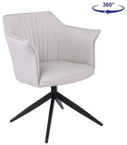 WOODWELL ΕΜ718,3EVELYN Πολυθρόνα Περιστρεφόμενη, Μέταλλο Βαφή Μαύρο, Pu Γκρι-Μπεζ 64x63x80cm ΕΜ718,3