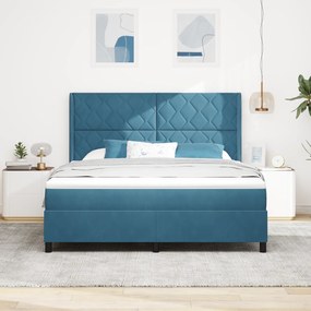 vidaXL Κρεβάτι με Στρώμα & LED Σκούρο Μπλε 180x200 εκ Βελούδο