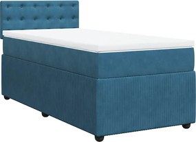 vidaXL Κρεβάτι Boxspring με Στρώμα Μπλε 90x190 εκ. Βελούδινο