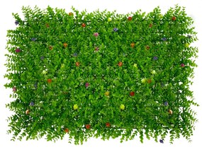 78408 Artificial - Συνθετικό Τεχνητό Διακοσμητικό Πάνελ Φυλλωσιάς - Κάθετος Κήπος Καυκάσιο Πυξάρι Πολύχρωμα Λουλούδια Πράσινο Μ60 x Υ40 x Π8cm
