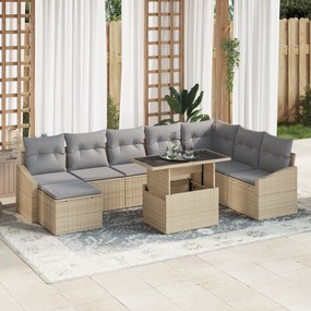 vidaXL Σετ Καναπέ Κήπου 9 Τεμαχίων με Μαξιλάρια Μπεζ Πολυ-Ρατάν