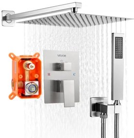 VEVOR Shower Faucet Set 12&quot; Square Rain Shower Head and Hand Set Brushed Nickel