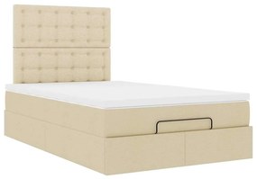 vidaXL Οθωμανικό κρεβάτι με στρώμα Cream 120x190 cm Ύφασμα