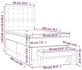 Κρεβάτι Boxspring με Στρώμα Μαύρο 90x200 εκ. Βελούδινο - Μαύρο