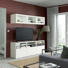 BESTÅ σύνθεση αποθήκευσης TV/γυάλινες πόρτες/συρτάρια με μαλακό κλείσιμο, 180x42x192 cm 794.071.91