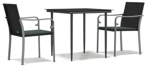 vidaXL Σετ Τραπεζαρίας Κήπου 3 τεμ. Συνθ. Ρατάν / Ατσάλι με Μαξιλάρια