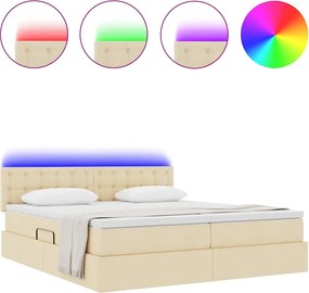 vidaXL LED Κρεβάτι αποθήκευσης με στρώμα Κρέμ 200 x 200 cm Ύφασμα
