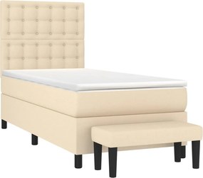 vidaXL Κρεβάτι Boxspring με Στρώμα Κρεμ 100 x 200 εκ. Υφασμάτινο