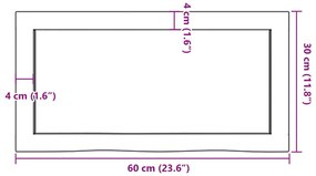 Ράφι Τοίχου 60x30x(2-4) εκ. από Ακατέργαστο Μασίφ Ξύλο Δρυός - Καφέ