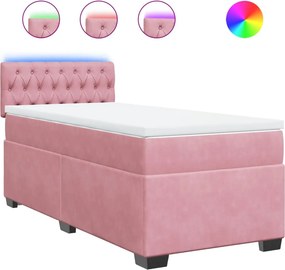 vidaXL Κρεβάτι Boxspring με Στρώμα Ροζ 90x190 εκ. Βελούδινο