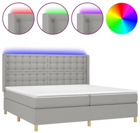 Κρεβάτι Boxspring με Στρώμα &amp; LED Αν.Γκρι 200x200εκ. Υφασμάτινο  - Γκρι