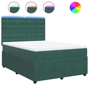 vidaXL Κρεβάτι Boxspring με Στρώμα Σκούρο Πράσινο 140x200εκ. Βελούδινο