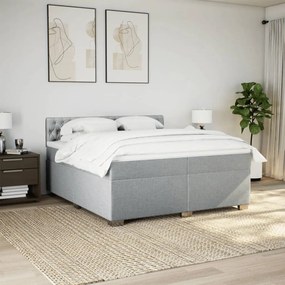 vidaXL Κρεβάτι Boxspring με Στρώμα Ανοιχτό Γκρι 200x200 εκ. Υφασμάτινο