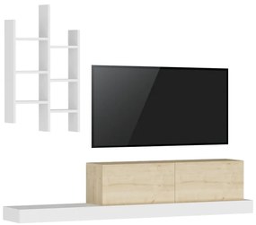 Έπιπλο τηλεόρασης Rumba pakoworld σε λευκή-oak απόχρωση 180x30x31εκ